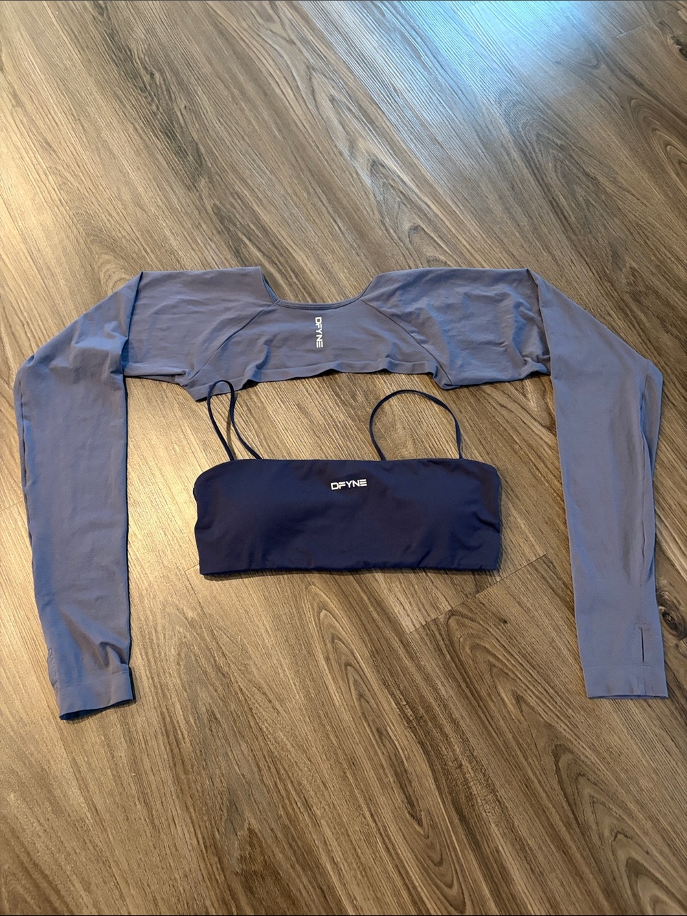 DFYNE Navy Tube Top Sports Bra & Slate Long-Sleeve Crop Top